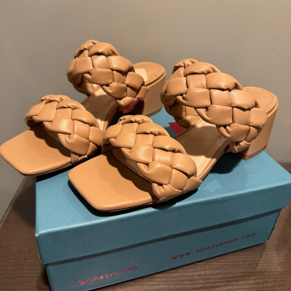 Braided Camel/Tan Ninety Union Vegan Leather Mule Sandal Shoe! Runs big!